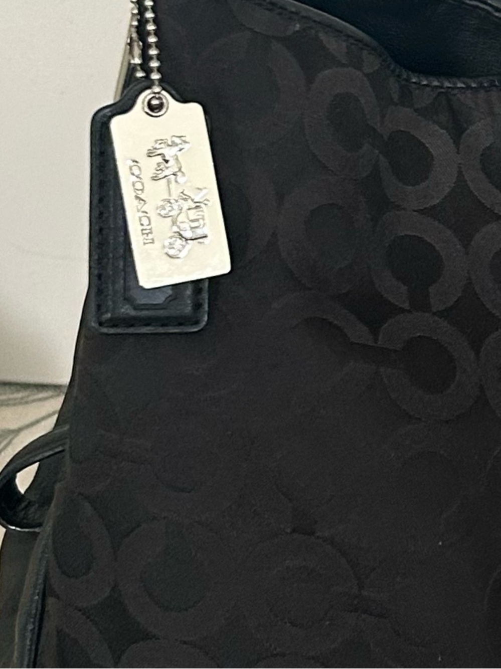 Coach Madison Op Art Black Signature C Jacquard Leather Trim Shoulder Hobo Tote - Picture 11 of 13